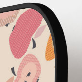 可愛いピンクとオレンジのアップルパターン ピックルボールラケット (左詳細)