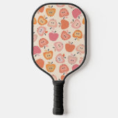 可愛いピンクとオレンジのアップルパターン ピックルボールラケット (裏面)