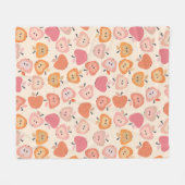 可愛いピンクとオレンジのアップルパターン フリースブランケット (正面(横))