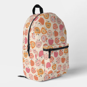 可愛いピンクとオレンジのアップルパターン プリントバックパック