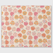 可愛いピンクとオレンジのアップルパターン ラッピングペーパー (フラット)