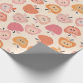 可愛いピンクとオレンジのアップルパターン ラッピングペーパー (角)