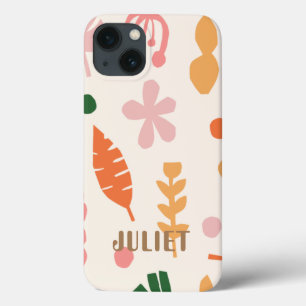 可愛いピンクとオレンジのフローラ パーソナライズされた iPhone 13ケース