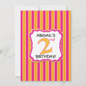 可愛いピンクとオレンジの女の子の2歳の誕生日 招待状 (裏面)
