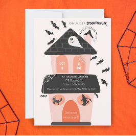 可愛いピンクとオレンジの子供ハロウィンコスチュームパーティー 招待状