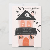 可愛いピンクとオレンジの子供ハロウィンコスチュームパーティー 招待状 (正面)