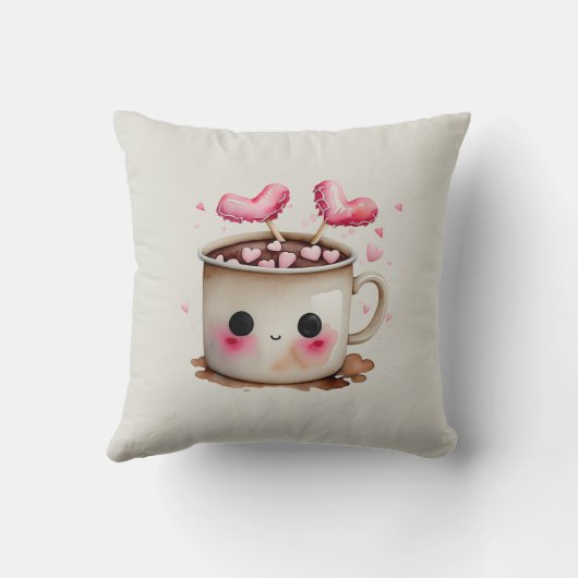 可愛いピンクとクリーム水色ホットチョコレートマグ クッション (裏面)