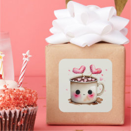 可愛いピンクとクリーム水色ホットチョコレートマグ スクエアシール