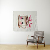 可愛いピンクとクリーム水色ホットチョコレートマグ タペストリー (インサイチュ(横))