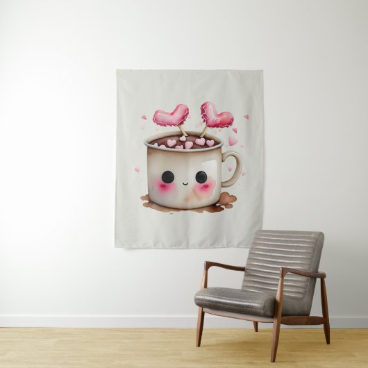 可愛いピンクとクリーム水色ホットチョコレートマグ タペストリー (インサイチュ)