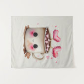 可愛いピンクとクリーム水色ホットチョコレートマグ タペストリー (正面(横))