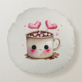 可愛いピンクとクリーム水色ホットチョコレートマグ ラウンドクッション