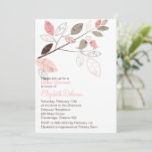 可愛いピンクとグレーのラブバード春赤ちゃんシャワー 招待状 (スタンド正面)