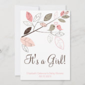 可愛いピンクとグレーのラブバード春赤ちゃんシャワー 招待状 (裏面)