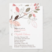 可愛いピンクとグレーのラブバード春赤ちゃんシャワー 招待状 (正面/裏面)