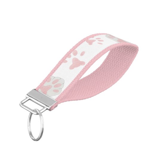 可愛いピンクとグレーの猫の手のパターン手首キーチェーン リストバンドキーホルダー (アングル下)
