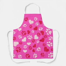 可愛いピンクとハート、猫の前足のプリントパターン エプロン