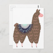 可愛いピンクとブラウンのラマ ポストカード (正面/裏面)