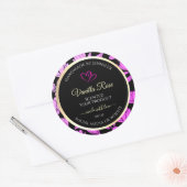 可愛いピンクとブラックのフローラ製品ラベルハート ラウンドシール (封筒)