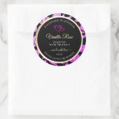 可愛いピンクとブラックのフローラ製品ラベルハート ラウンドシール (バッグ)