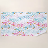 可愛いピンクとブルーと金ゴールド水彩フローラ ビーチタオル (正面)