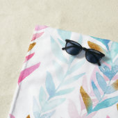 可愛いピンクとブルーと金ゴールド水彩フローラ ビーチタオル (インサイチュ)