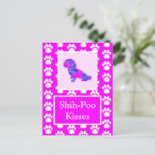 可愛いピンクとブルーのシーズー(犬)プーキスシルエット ポストカード (スタンド正面)