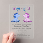 可愛いピンクとブルーのユニコーン双子の赤ちゃんシャワー アクリル招待状 (インサイチュ (ポータブル))