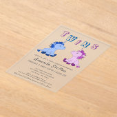 可愛いピンクとブルーのユニコーン双子の赤ちゃんシャワー アクリル招待状 (レイダウン)