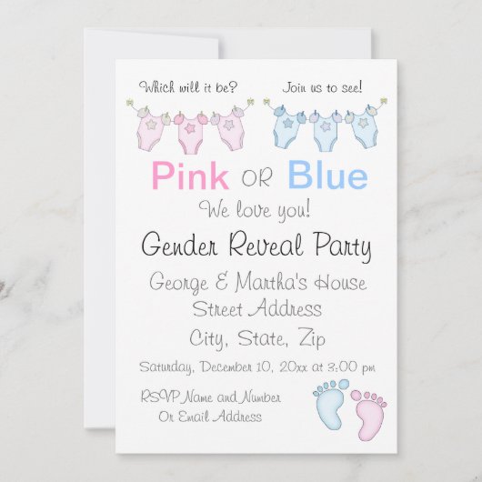 可愛いピンクとブルーの性別リビール招待状 招待状 (正面)