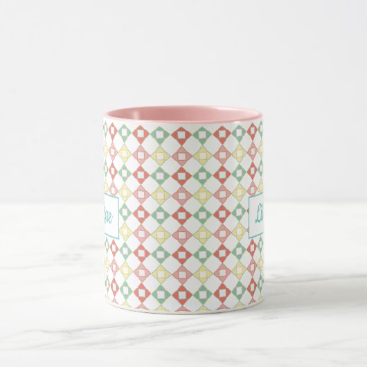 可愛いピンクとブルーの抽象芸術幾何学模様ガール マグカップ (中央)