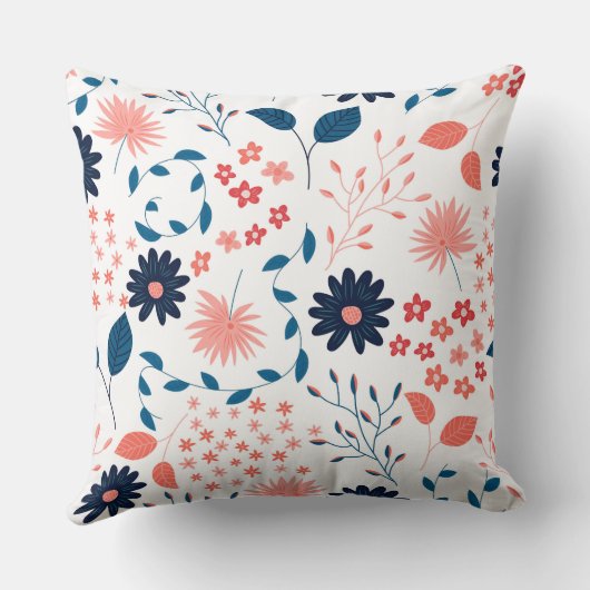 可愛いピンクとブルーの花柄 クッション (裏面)