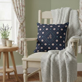 可愛いピンクとブルーの花格子柄 クッション