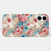 可愛いピンクとブルーの装飾的な花 Case-Mate iPhoneケース (裏面 (横))