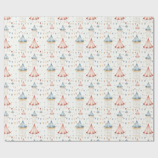 可愛いピンクとブルーサーカステント赤ちゃんシャワー ラッピングペーパー (フラット)