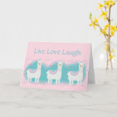 可愛いピンクとミントラマ柄 カード (黄色い花)