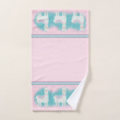 可愛いピンクとミントラマ柄 バスタオルセット (ハンドタオル)