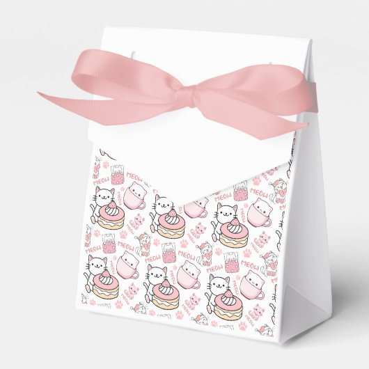可愛いピンクと白の猫パーティーのオフィスパボックス フェイバーボックス (正面サイド)