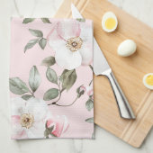 可愛いピンクと白の花のブライダルシャワー キッチンタオル (四つ折り)