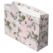 可愛いピンクと白の花のブライダルシャワー ラージペーパーバッグ (裏面アングル)