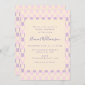 可愛いピンクと紫のグルービーレトロ赤ちゃんシャワー 招待状 (正面/裏面)