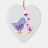 可愛いピンクと紫の母親と子供の鳥 セラミックオーナメント (右)