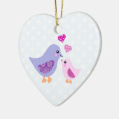 可愛いピンクと紫の母親と子供の鳥 セラミックオーナメント (左)