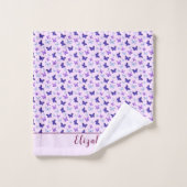 可愛いピンクと紫の蝶名前をカスタムする ガーリー バスタオルセット (ウォッシュタオル)