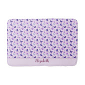可愛いピンクと紫の蝶名前をカスタムする ガーリー バスマット (正面)