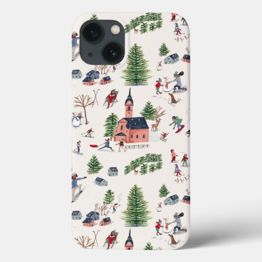可愛いピンクと緑のアルパインロッジスキー風景Apr Case-Mate iPhoneケース (裏面)