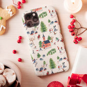 可愛いピンクと緑のアルパインロッジスキー風景Apr Case-Mate iPhoneケース