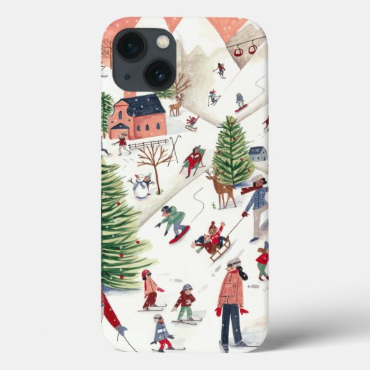 可愛いピンクと緑のアルパインロッジスキー風景Apr Case-Mate iPhoneケース (裏面)