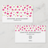 可愛いピンクと緑のタンブルハートパターン 名刺 (正面/裏面)