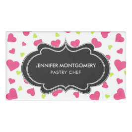 可愛いピンクと緑のタンブルハートパターン 名札